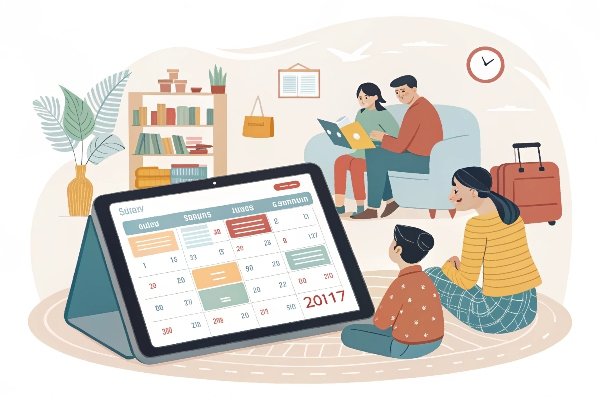family vacation planning with digital calendar